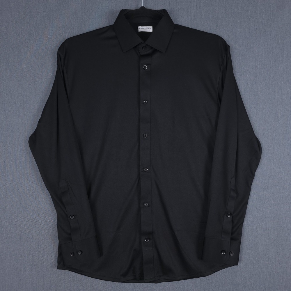 Collars &‎ Co Dress Shirt Mens Large Black Semi-Spread Long Sleeve Button Up